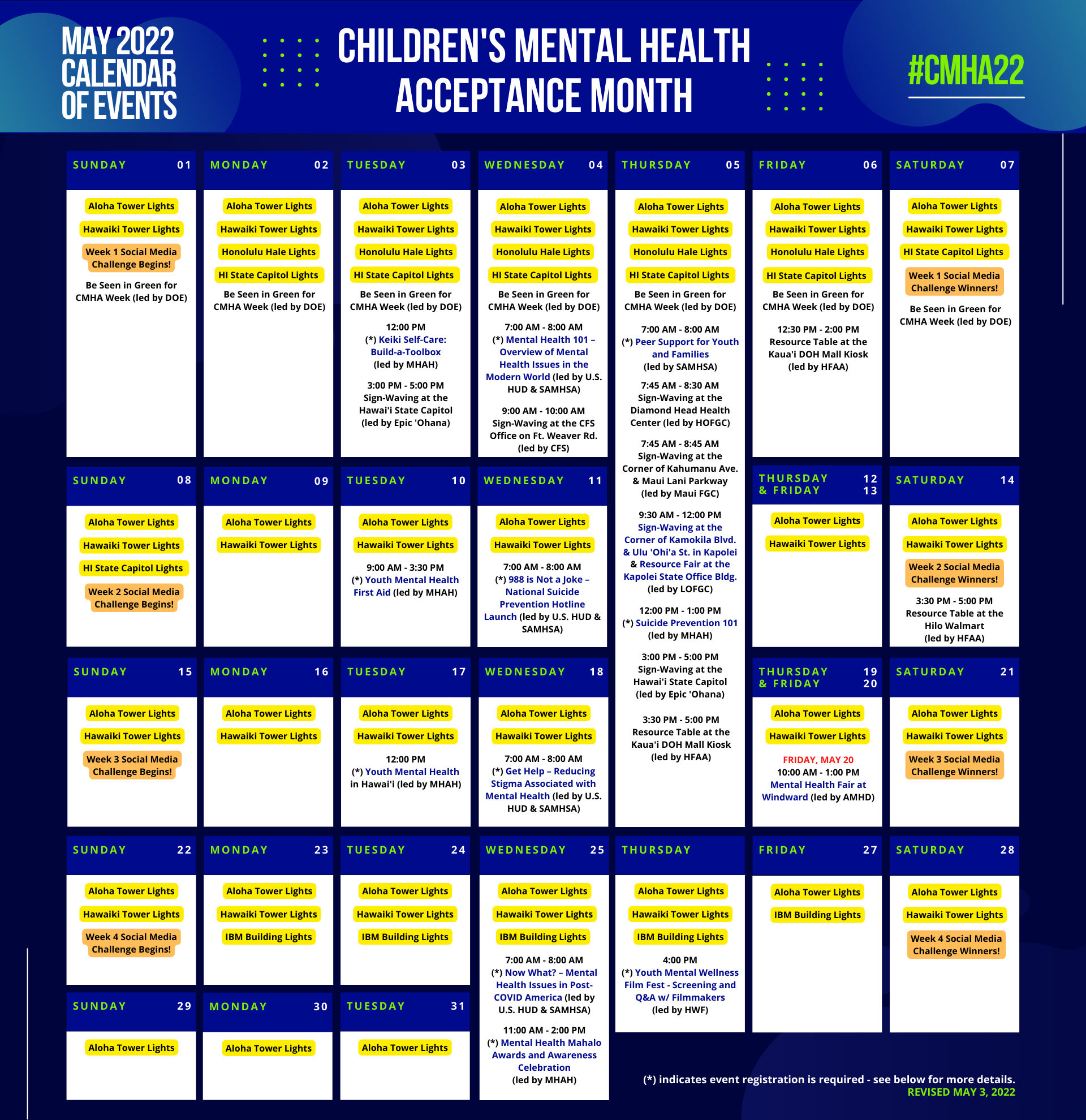 2022 Children's Mental Health Acceptance Calendar of Events (as of May 3, 2022)