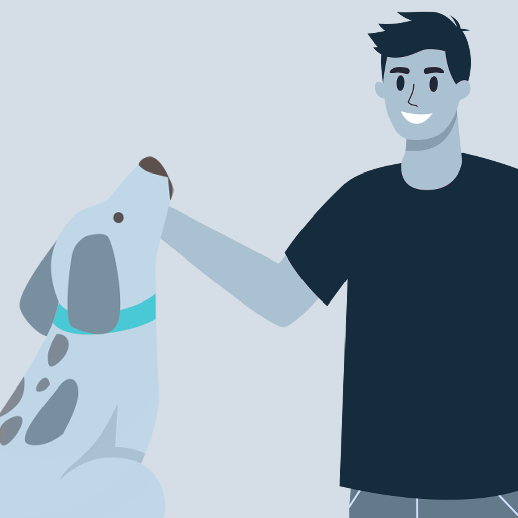 man petting dog