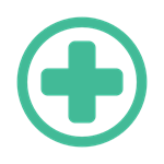 Green medical plus sign with circle around