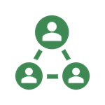 Three person icons connected by lines in green