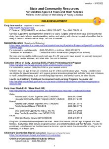 Survey of Well-Being of Young Children resources for children ages 0-5 years and their families