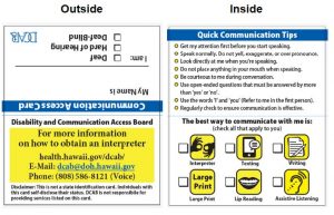 Communication access card business card size