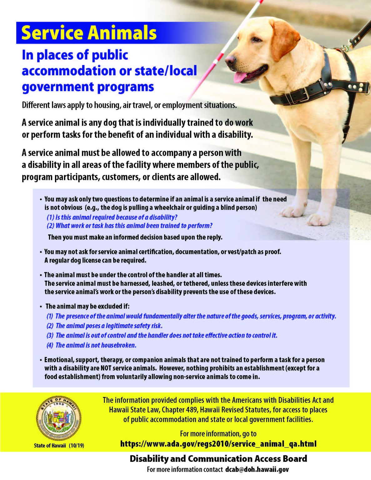 Disability and Communication Access Board Service and Assistance Animals