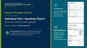 Individual Plan and Quarterly Report Training