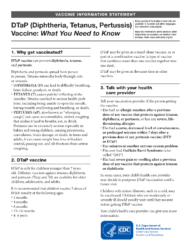 DTaP Vaccine Information Statement