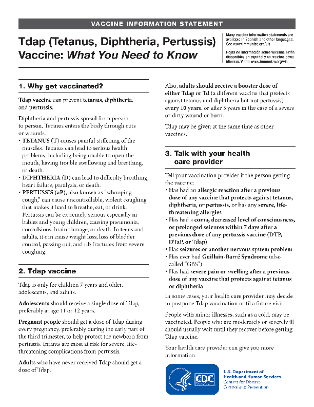Tdap Vaccine Information Statement