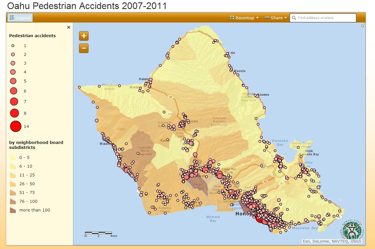 EMS & Injury Prevention System Branch Map of Oahu Pedestrian
