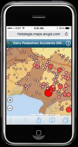 smartphone showing map of pedestrian accidents