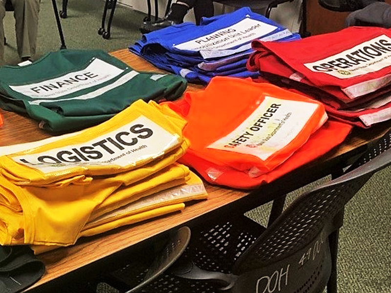 Colored vests used in emergency operations to indicate different groups